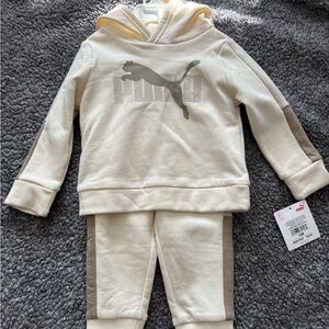 Puma Cream and Brown Kids Sweatsuit size 12M. Brand new with tags.